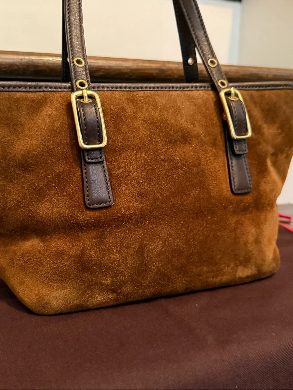 Vintage Coach Brown Suede Top Handle Tote Bag